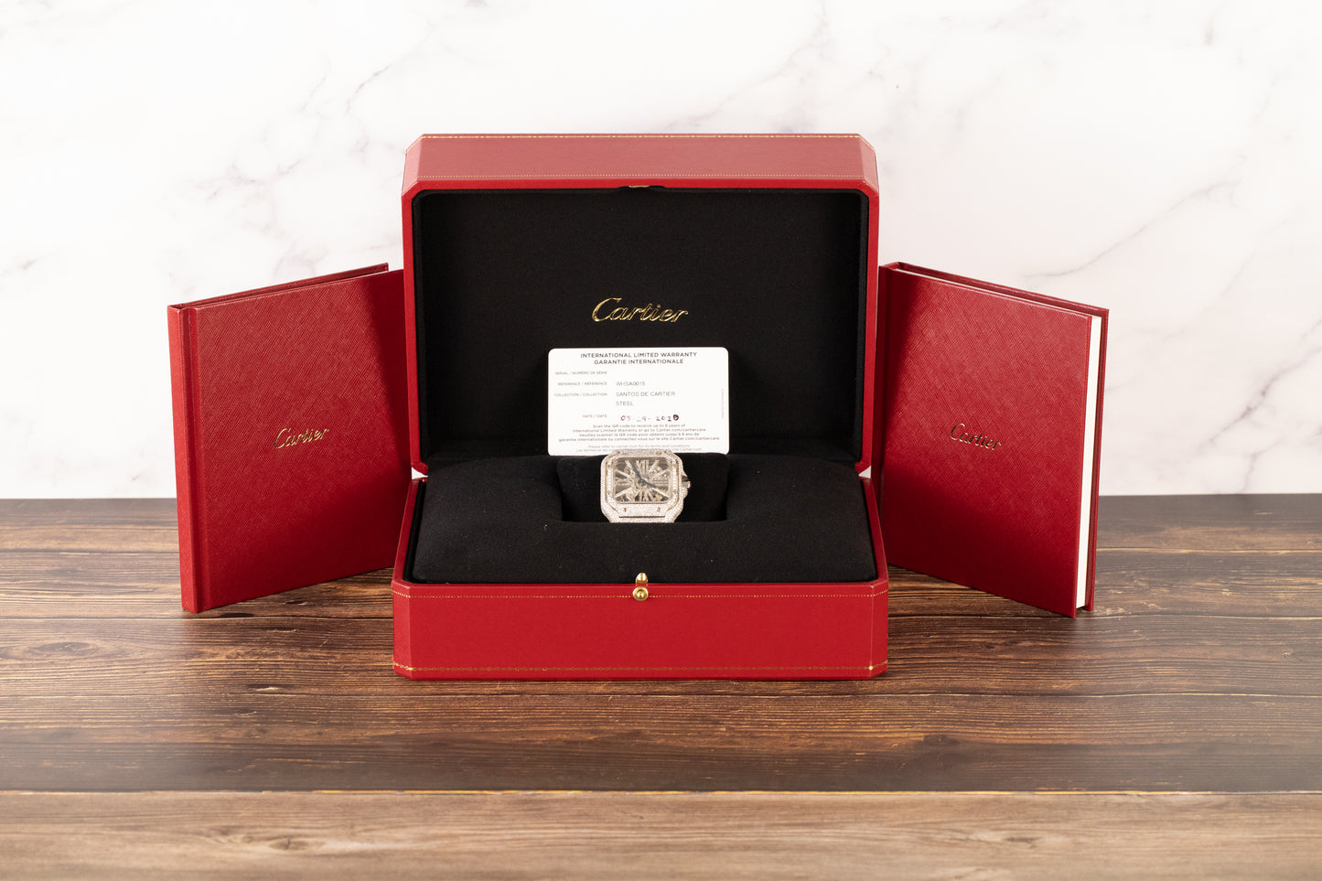 Cartier WHSA0015 Santos De Cartier Skeleton Dial Custom Diamond VVS Colorless