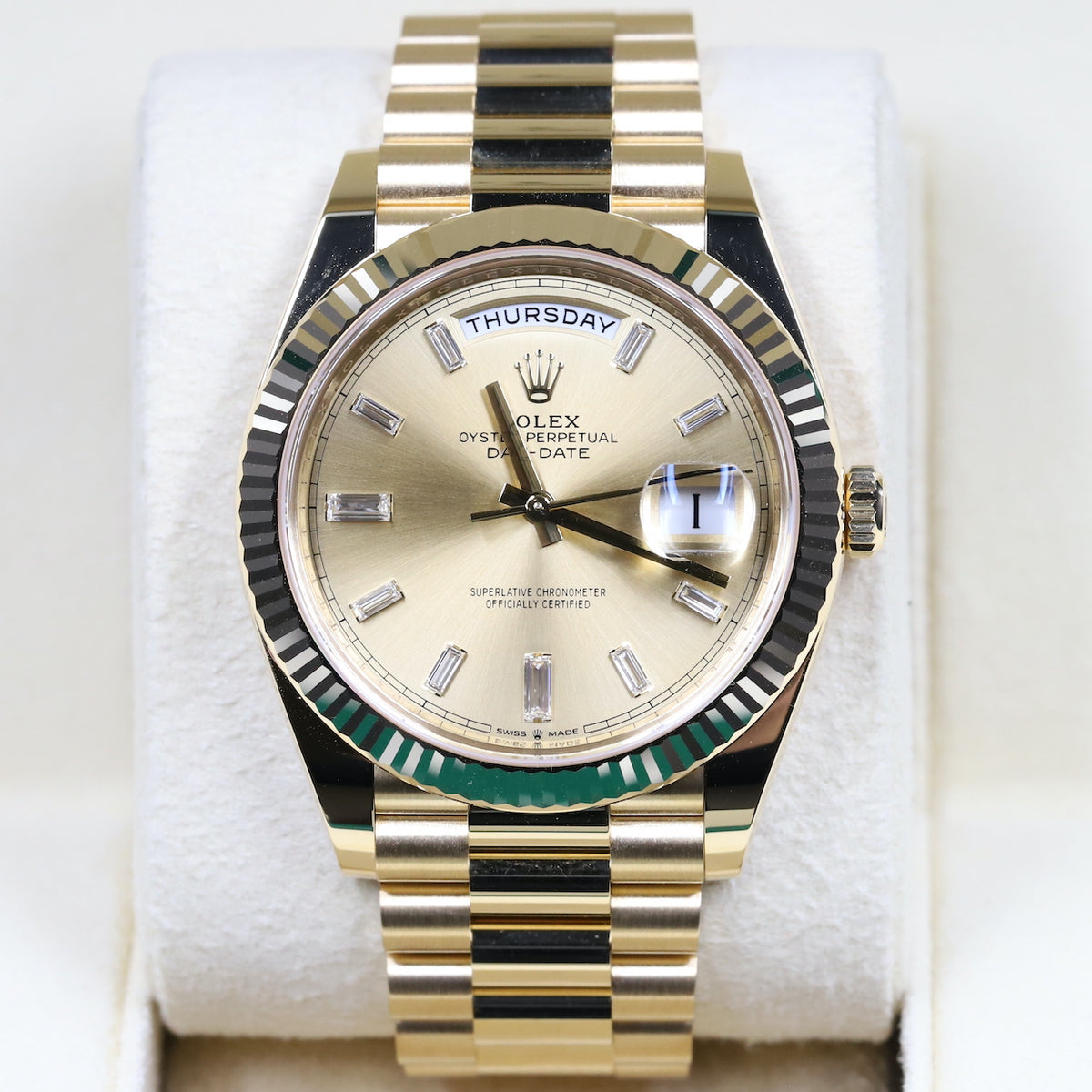 Rolex<br>228238 DayDate 40 Champagne Baguette Diamond Dial