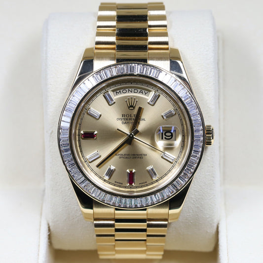 Rolex<br>218398BR Day-Date II Ruby Dial Diamond Bezel