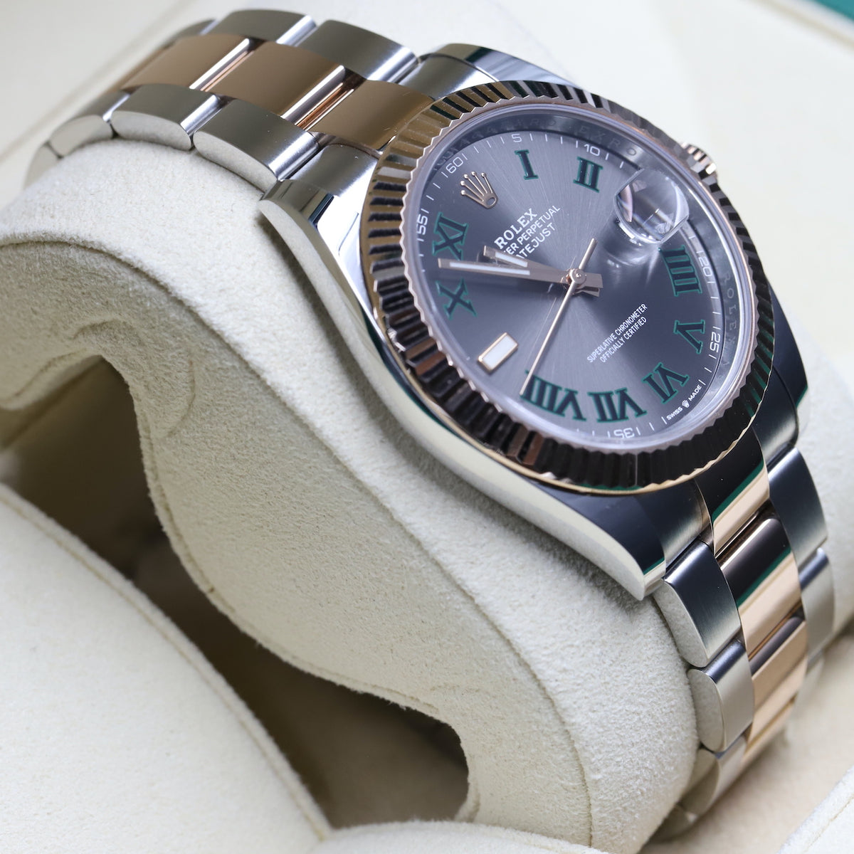 Rolex<br>126331 Datejust 41 SS/RG Slate Green Roman Numeral 'Wimbledon' Dial