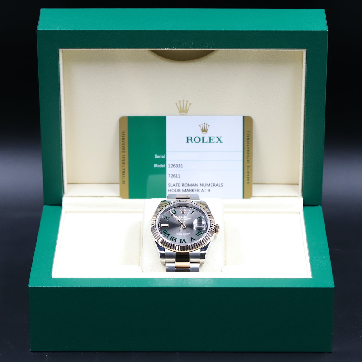 Rolex<br>126331 Datejust 41 SS/RG Slate Green Roman Numeral 'Wimbledon' Dial