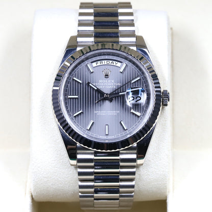 Rolex<br>228239 DayDate 40 Dark Rhodium Stripe Motif Dial