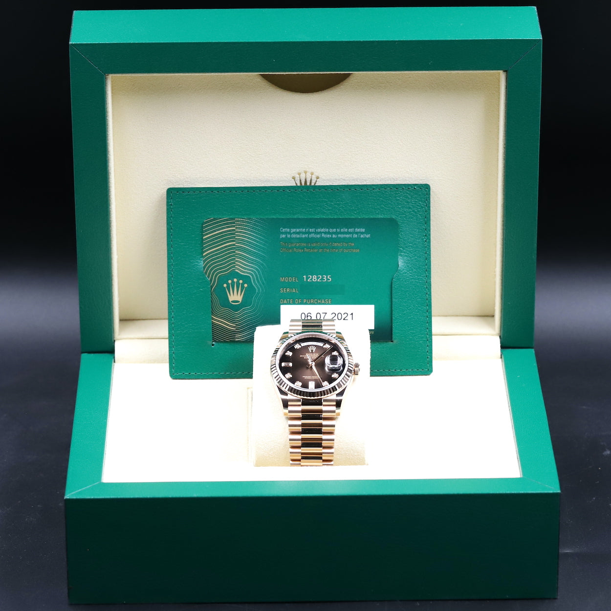 Rolex<br>128235 Day-Date 36 Chocolate Diamond Dial