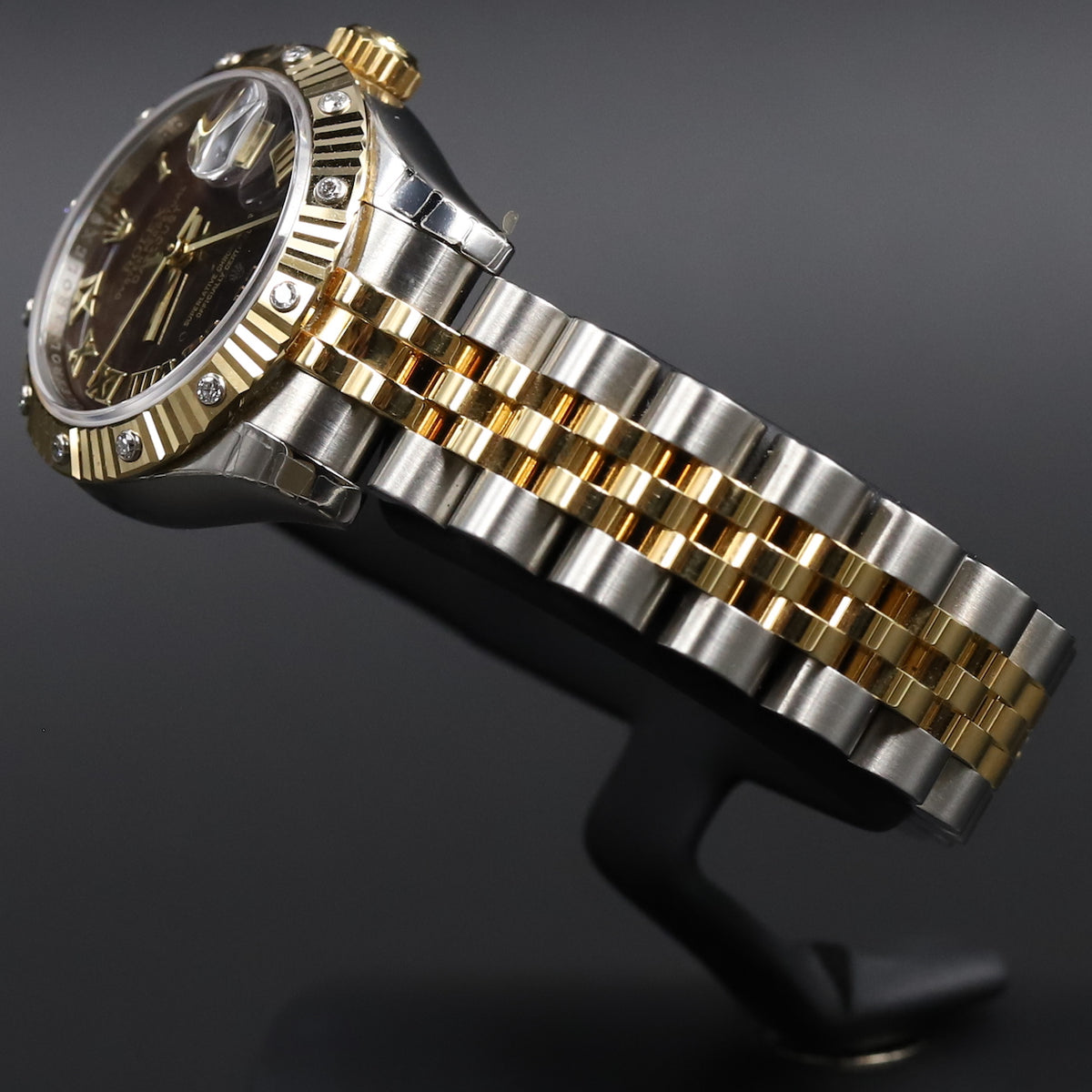 Rolex<br>179313 Datejust 26 18k/SS Black Mother of Pearl Roman Numeral Dial Diamond Bezel