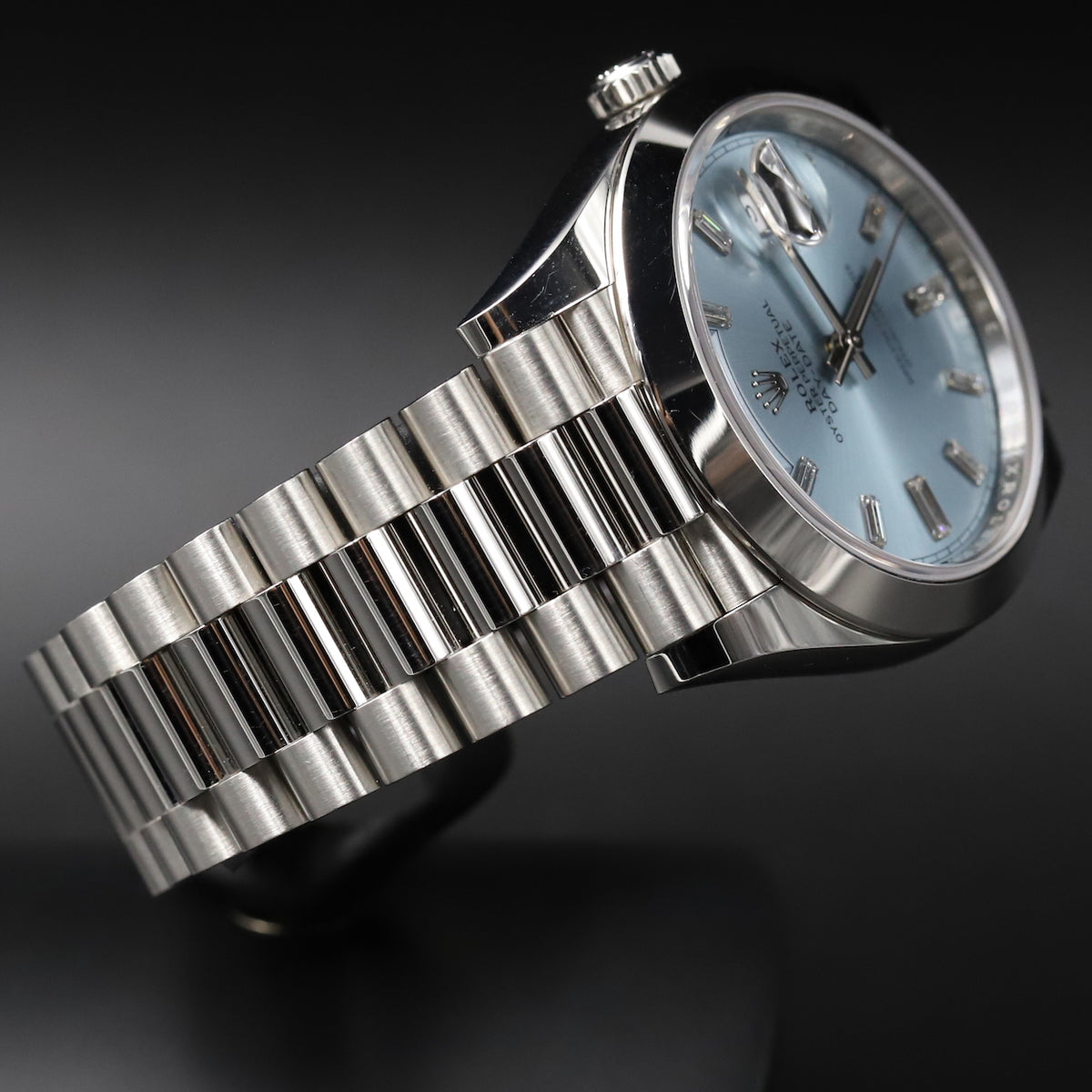 Rolex<br>228206 DayDate 40 Ice Blue Baguette Dial