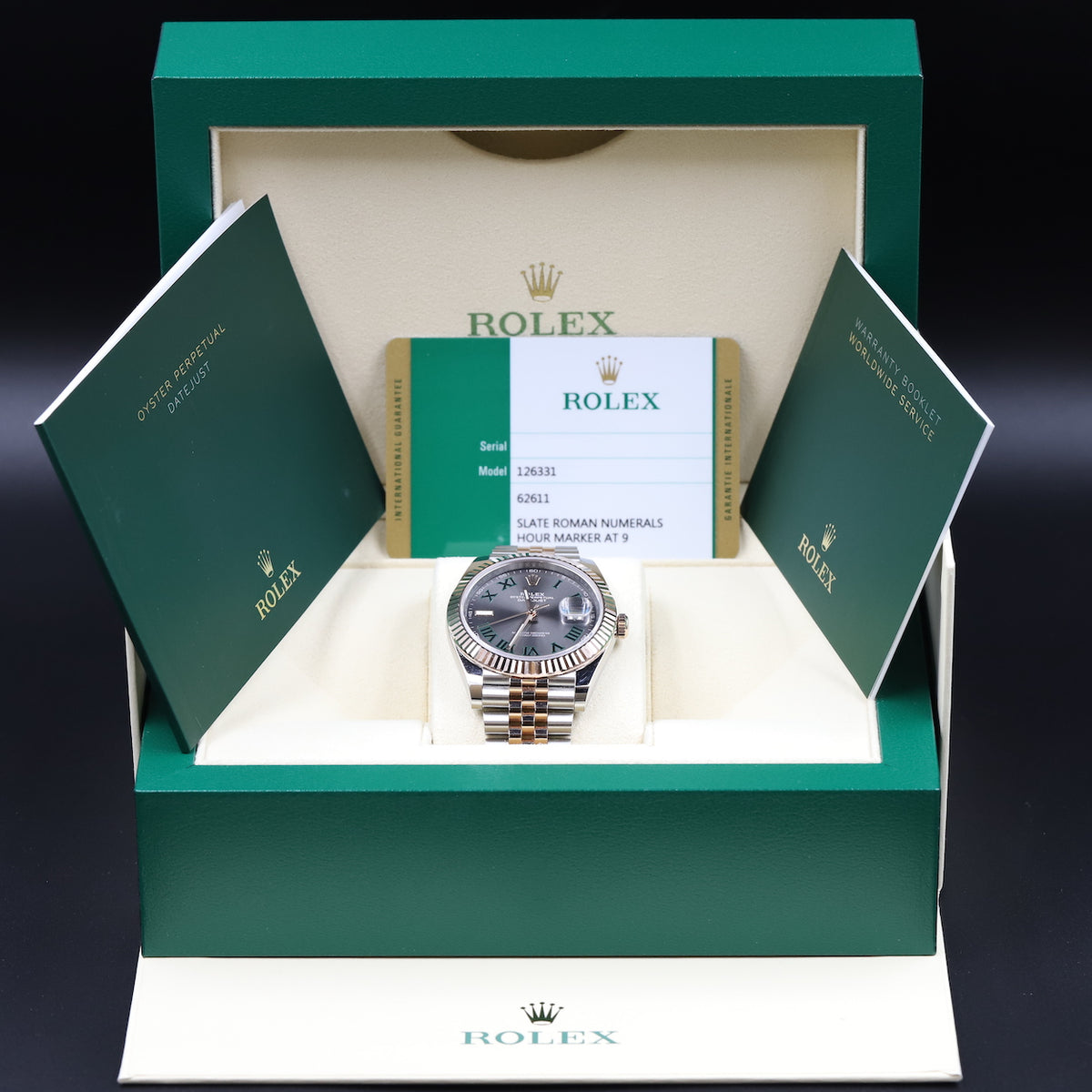 Rolex<br>126331 Datejust 41 SS/RG Slate Green Roman Numeral 'Wimbledon' Dial