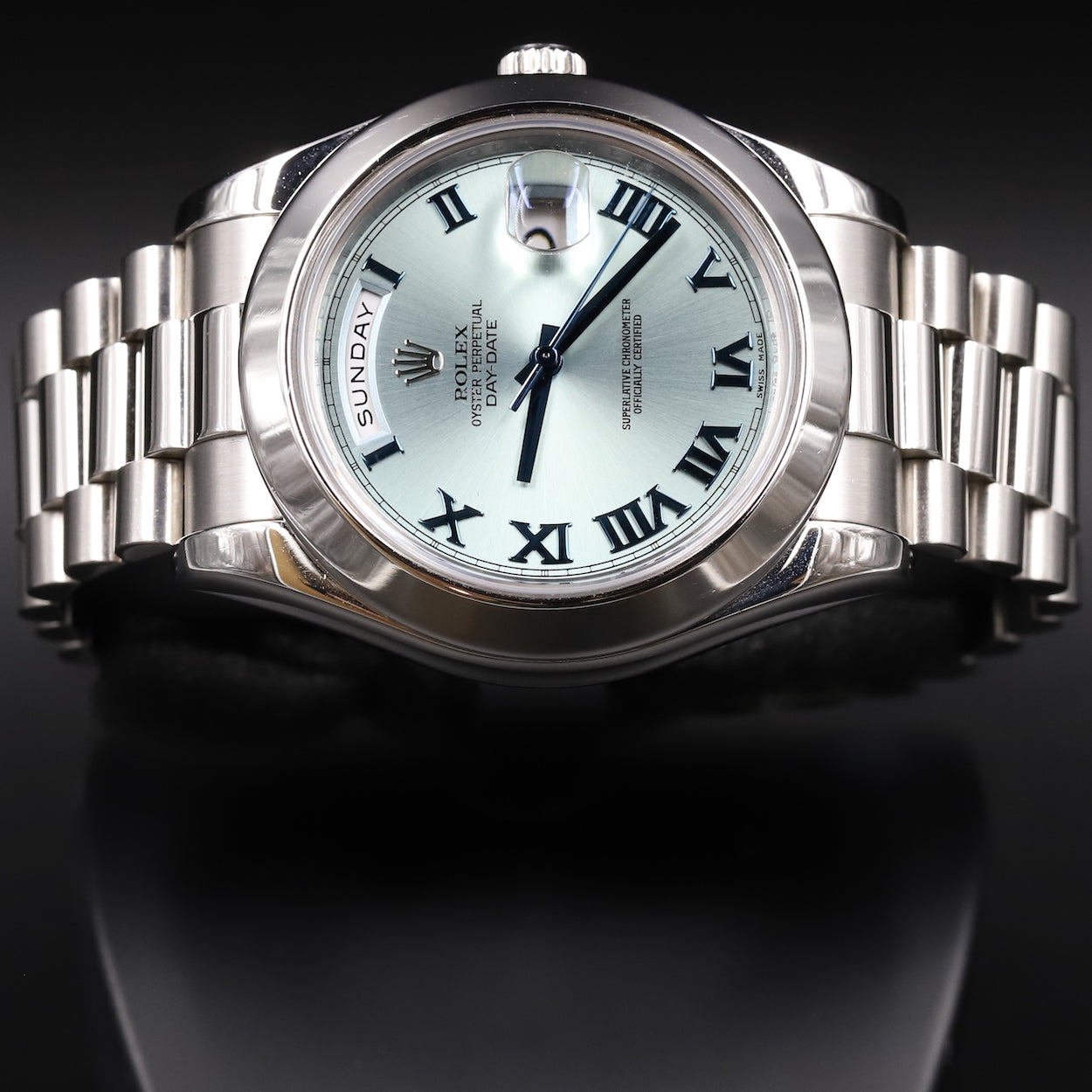 Rolex<br>218206 DayDate II Ice Blue Roman Numeral Dial