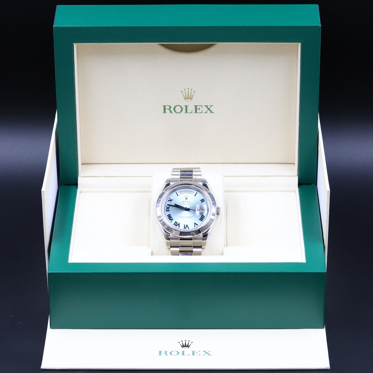 Rolex<br>218206 DayDate II Ice Blue Roman Numeral Dial