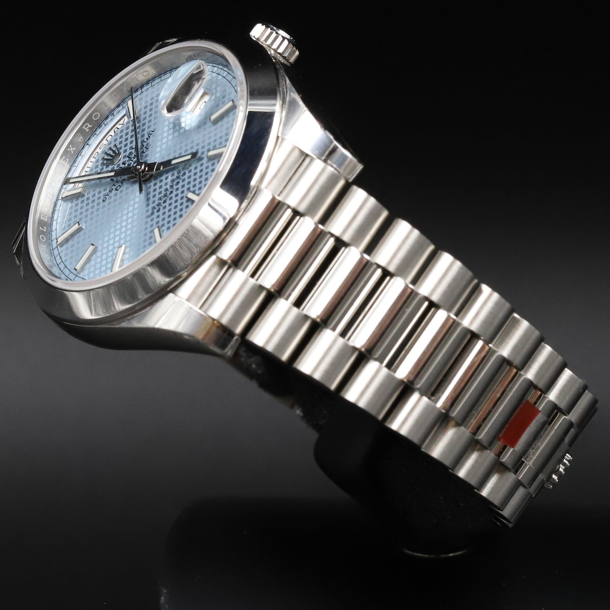 Rolex<br>228206 DayDate 40 Ice Blue Diagonal Motif Dial