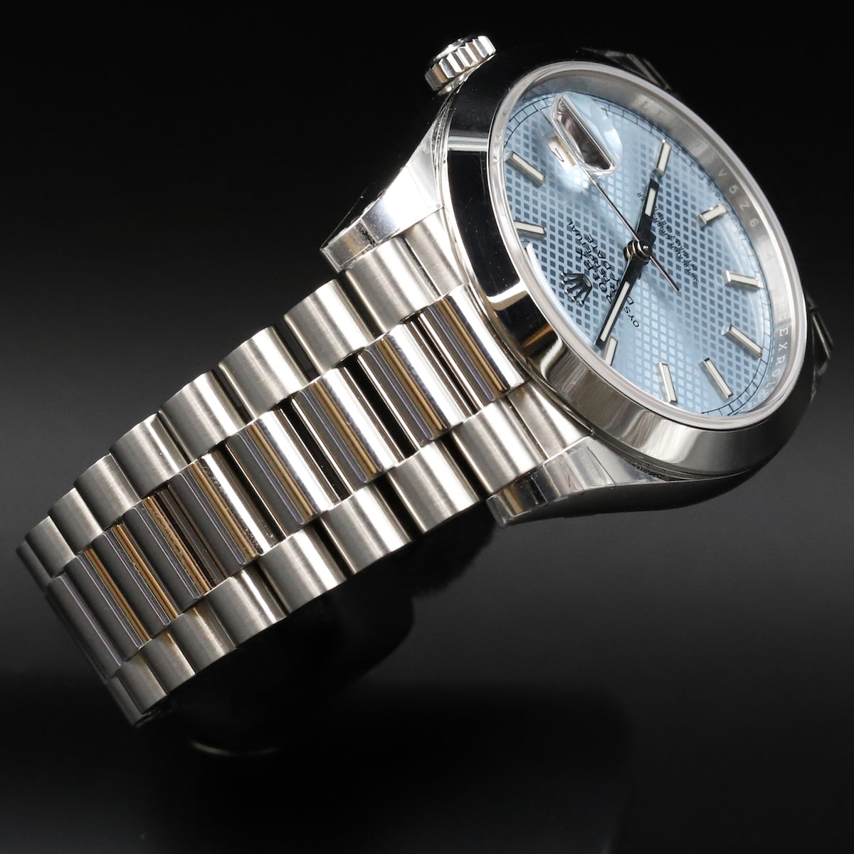 Rolex<br>228206 DayDate 40 Ice Blue Diagonal Motif Dial