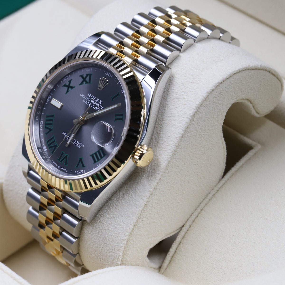 Rolex Datejust 41mm Oyster 126333 Stainless Steel & Yellow Gold Watch Grey  Green Roman Numeral Dial