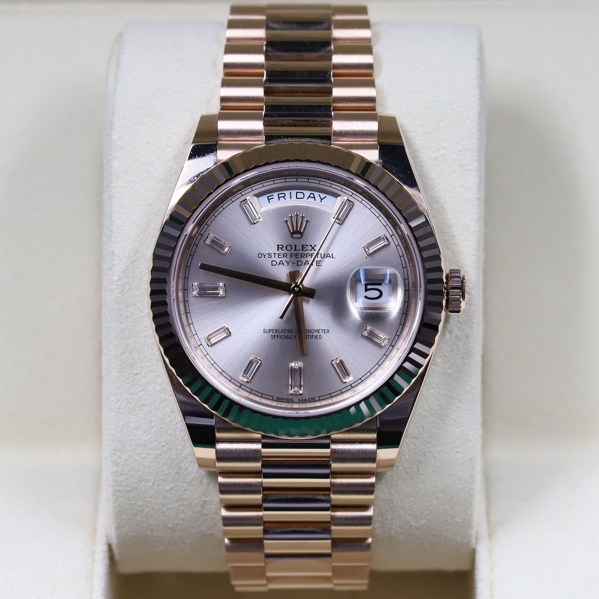 Rolex<br>228235 DayDate 40 Sundust Baguette Diamond Dial