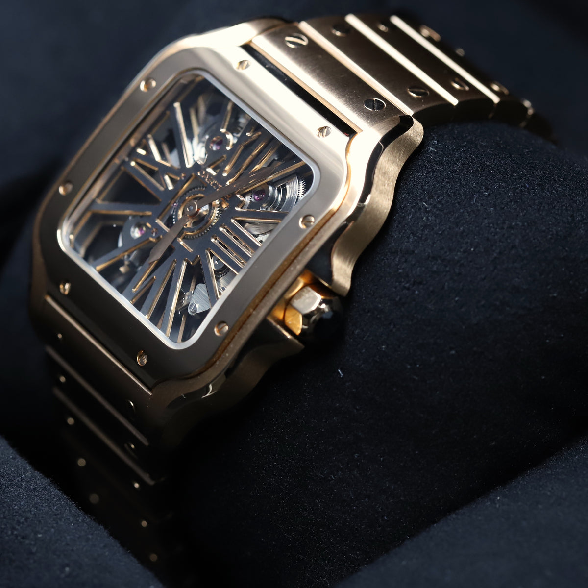 Cartier<br>WHSA0008 Santos De Cartier Rose Gold Skeleton Dial