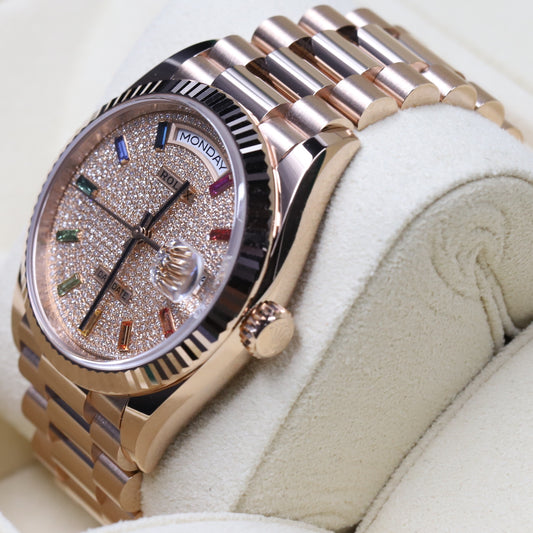 Rolex<br>128235 Day-Date 36 Pave Rainbow Dial