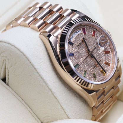 Rolex<br>128235 Day-Date 36 Pave Rainbow Dial