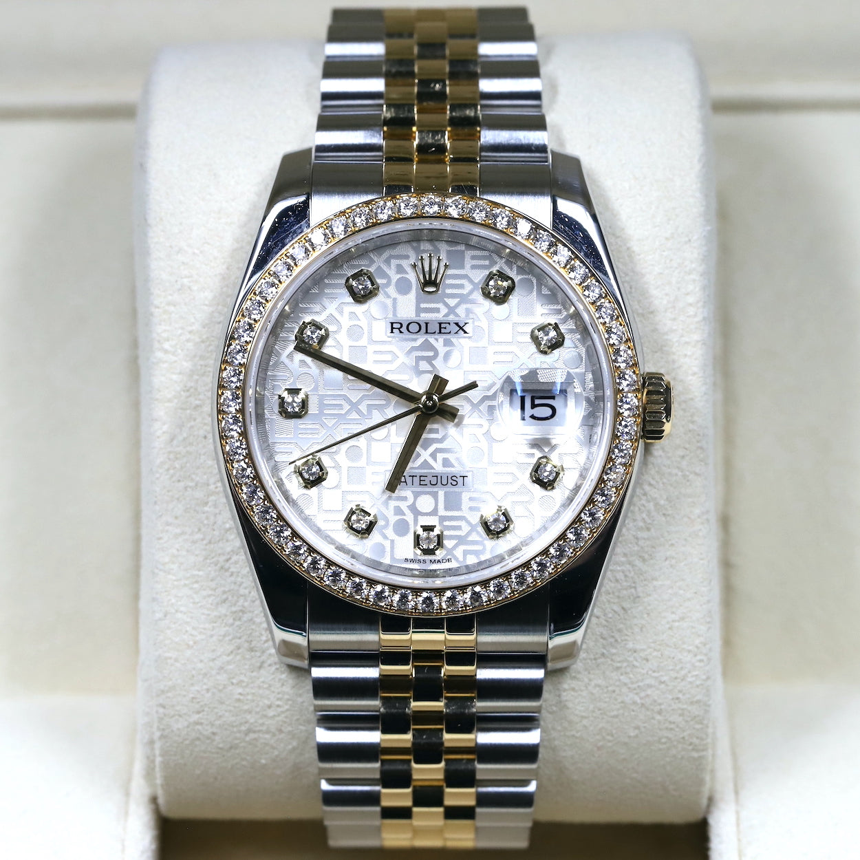 Rolex116243 Datejust 36 SS 18K Silver Jubilee Dial Newport Watch Club