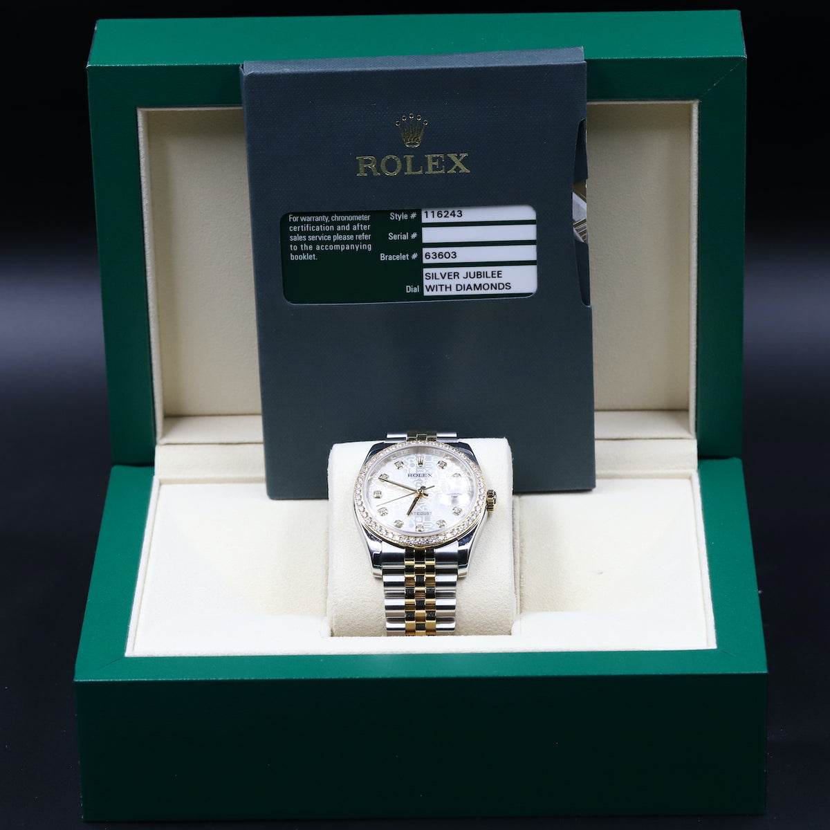 Rolex<br>116243 Datejust 36 SS/18K Silver Jubilee Dial