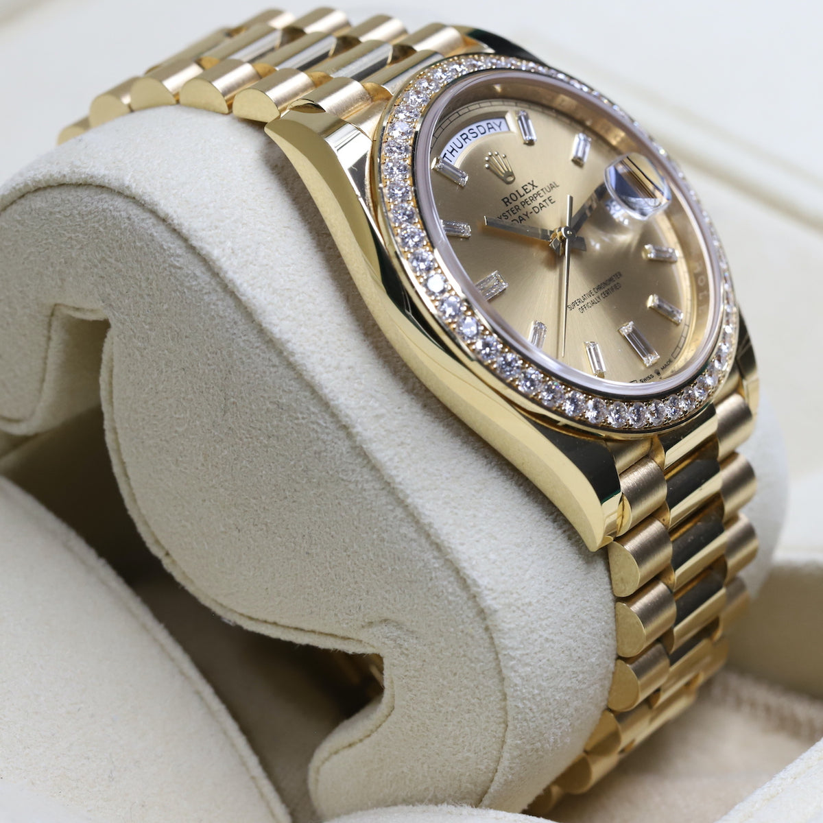Rolex<br>228348RBR DayDate 40 Baguette Diamond Dial Diamond Bezel