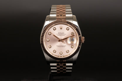 Rolex 116231 Datejust 36 SS/RG Sundust Diamond Dial