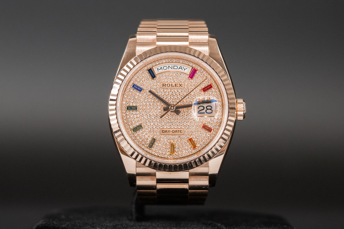 Rolex<br>128235 Day-Date 36 Pave Rainbow Dial