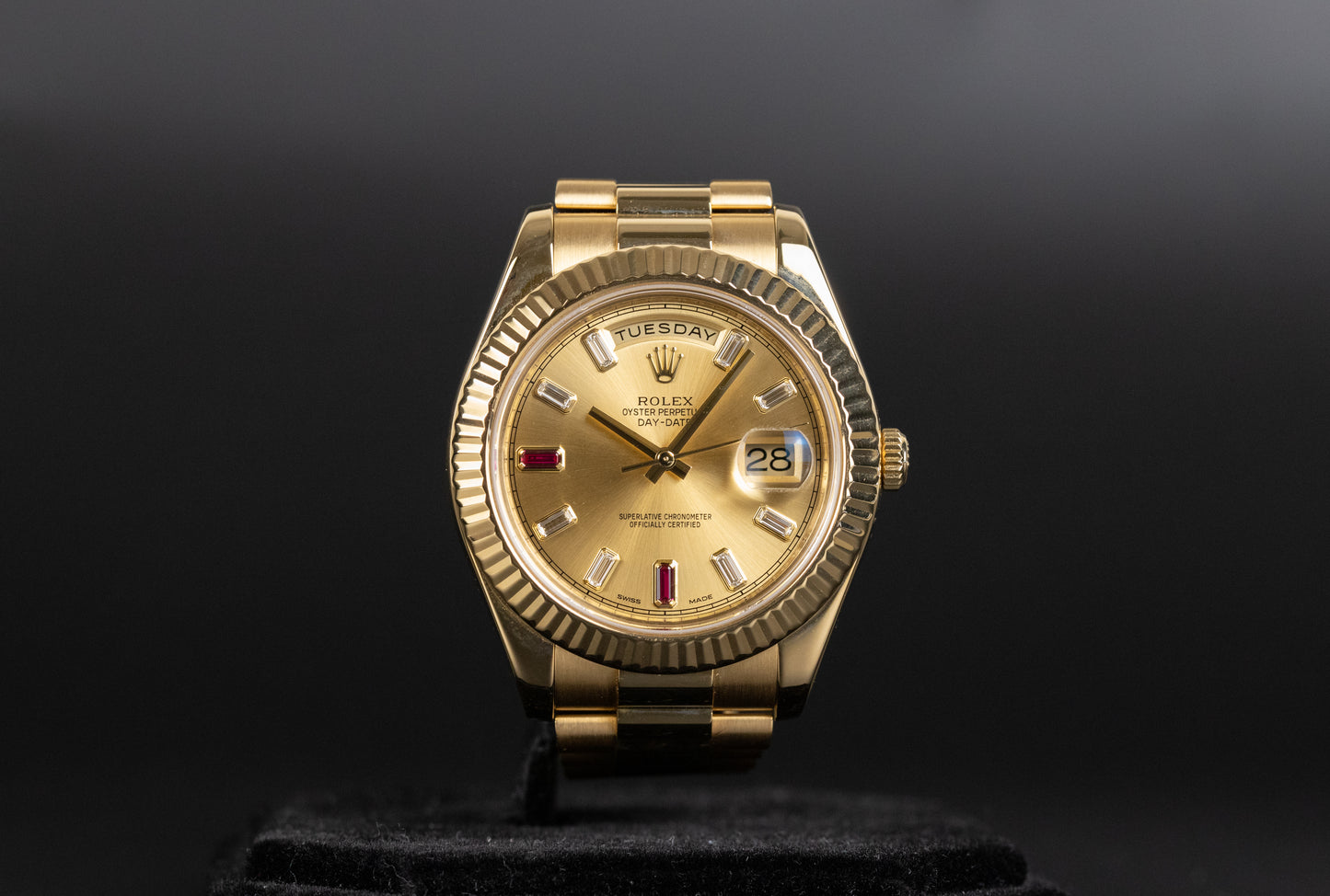 Rolex 218238 DayDate II Champagne Ruby Dial