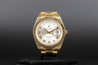 Rolex 218238 DayDate II Silver Roman Numeral Dial New Old Stock