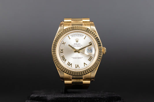 Rolex 218238 DayDate II Silver Roman Numeral Dial New Old Stock