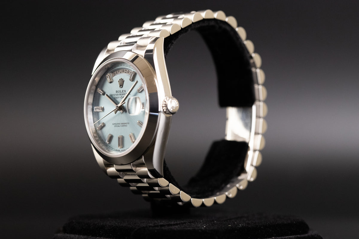 Rolex<br>228206 DayDate 40 Ice Blue Baguette Dial