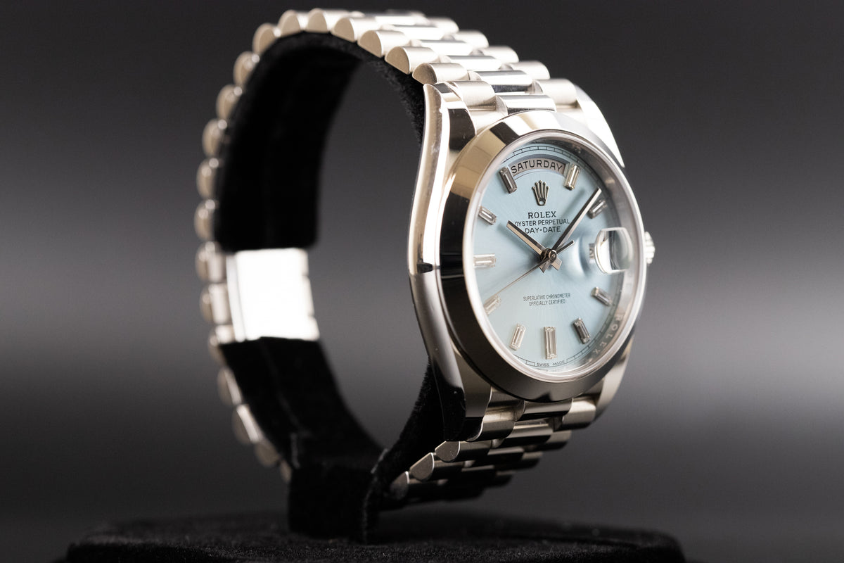 Rolex<br>228206 DayDate 40 Ice Blue Baguette Dial