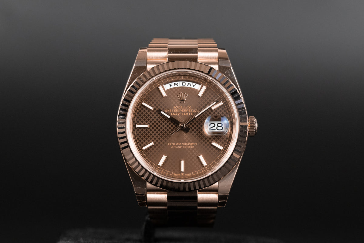 228235 Rolex 228235 DayDate 40 Chocolate Diagonal Motif Dial – Newport Watch Club
