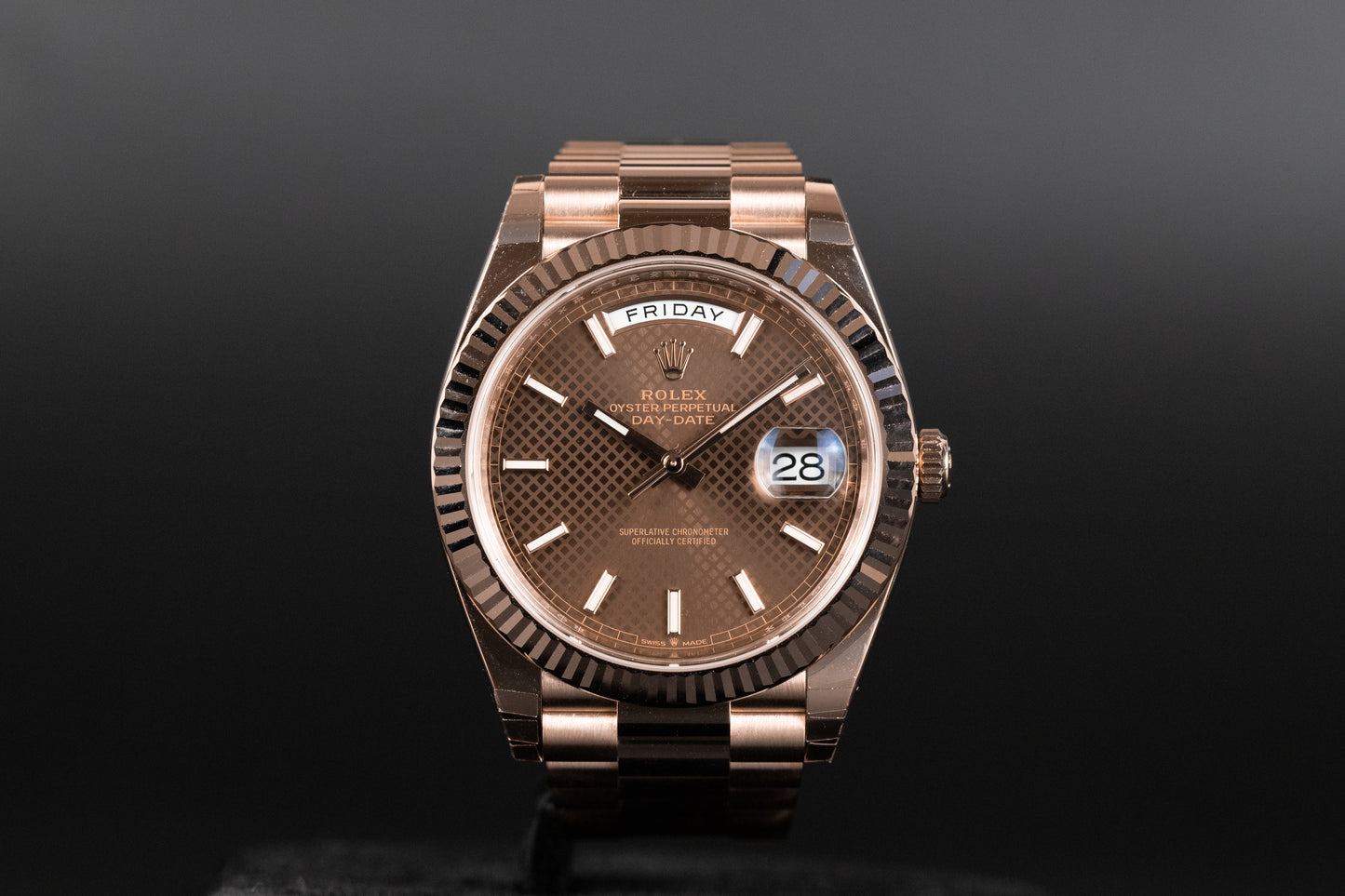 Rolex 228235 DayDate 40 Chocolate Diagonal Motif Dial