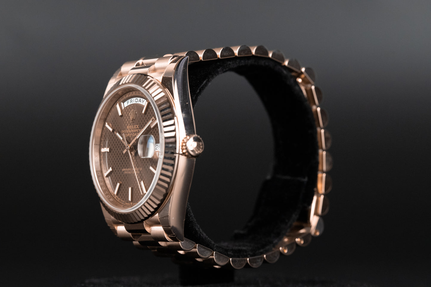 Rolex 228235 DayDate 40 Chocolate Diagonal Motif Dial