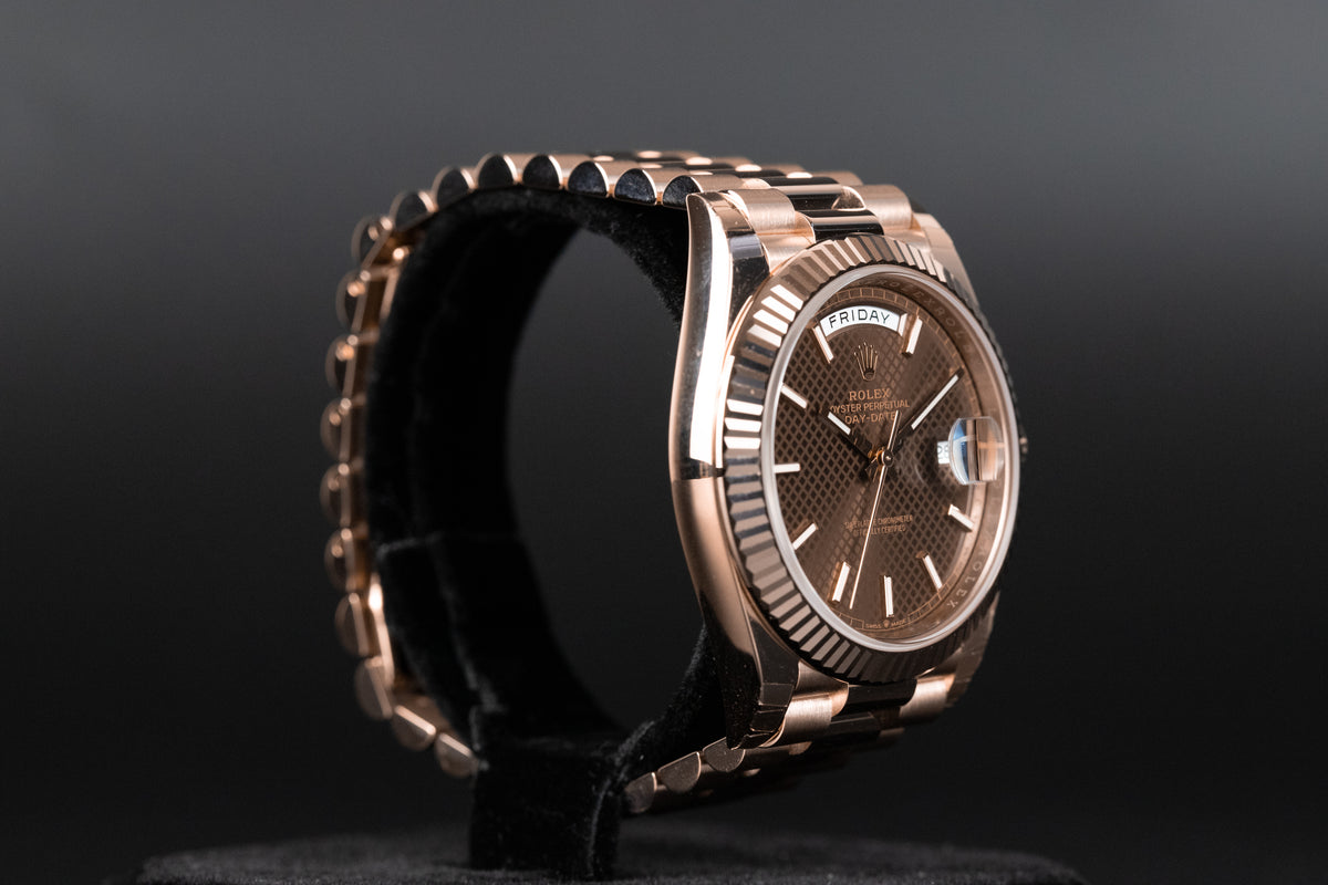 Rolex<br>228235 DayDate 40 Chocolate Diagonal Motif Dial