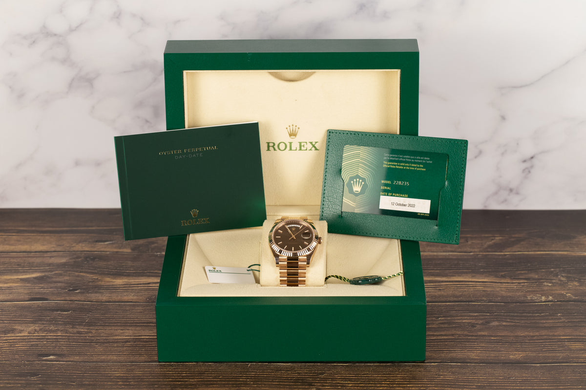 Rolex<br>228235 DayDate 40 Chocolate Diagonal Motif Dial