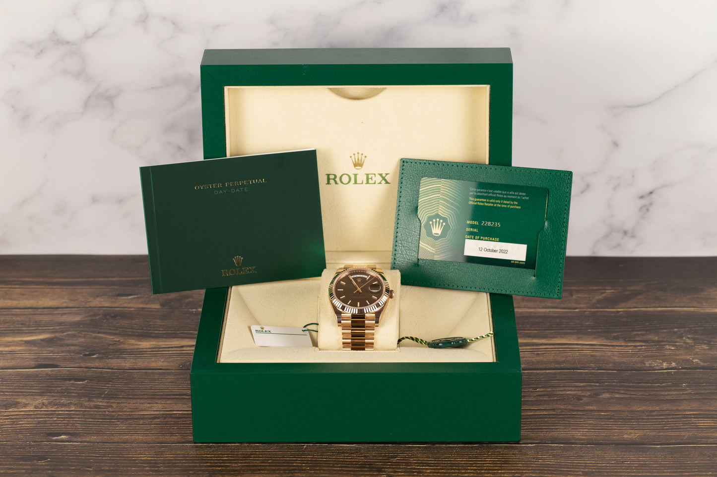Rolex 228235 DayDate 40 Chocolate Diagonal Motif Dial