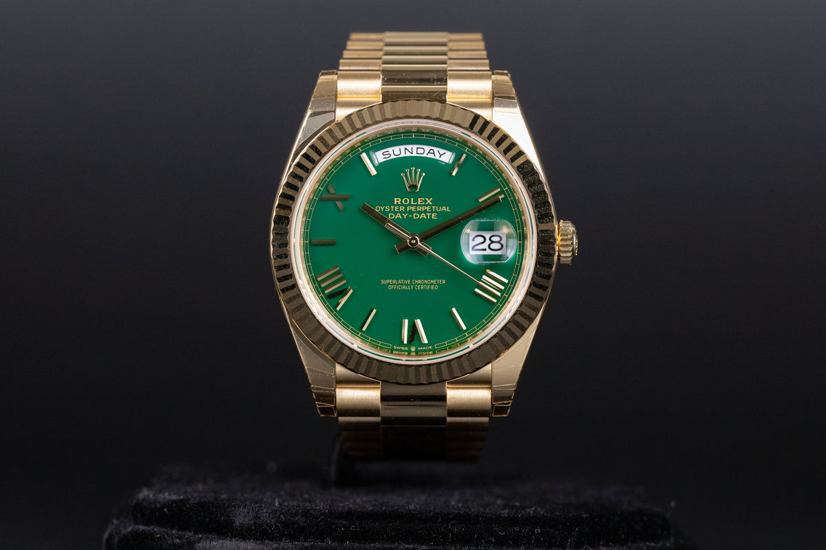 Rolex<br>228238 DayDate 40 Green Roman Numeral Dial