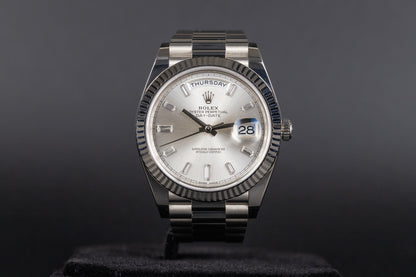 Rolex<br>228239 DayDate 40 Silver Baguette Diamond Dial