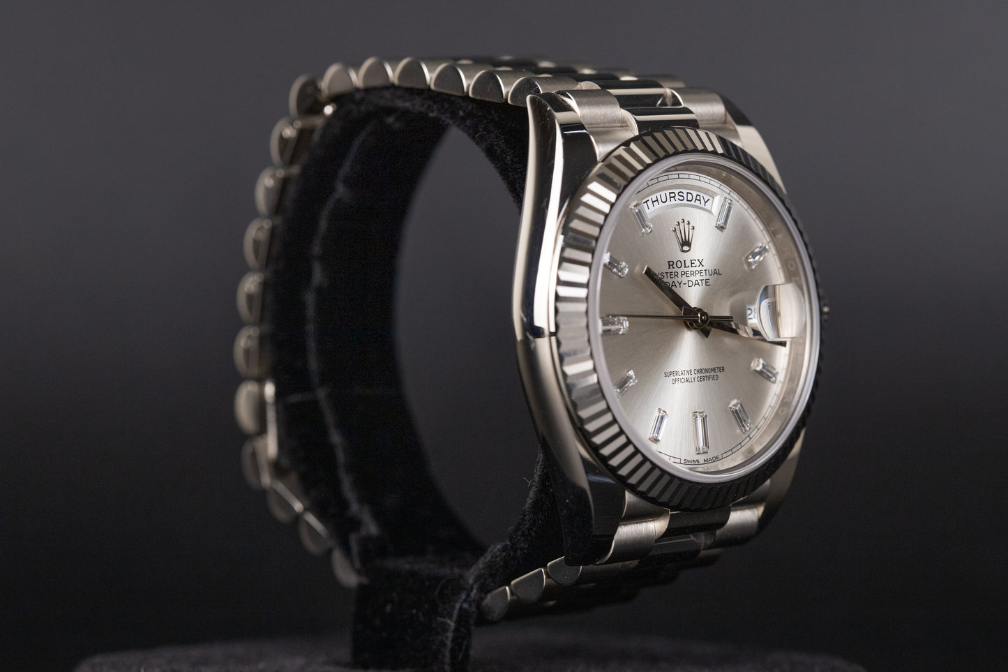 Rolex<br>228239 DayDate 40 Silver Baguette Diamond Dial