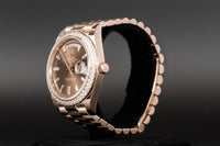 Rolex<br>228345RBR DayDate 40 Rose Gold Baguette Diamond Dial Diamond Bezel