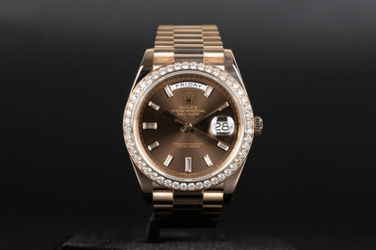 Rolex 228345RBR DayDate 40 Rose Gold Baguette Diamond Dial Diamond Bezel