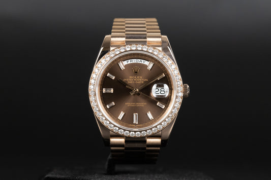 Rolex 228345RBR DayDate 40 Rose Gold Baguette Diamond Dial Diamond Bezel