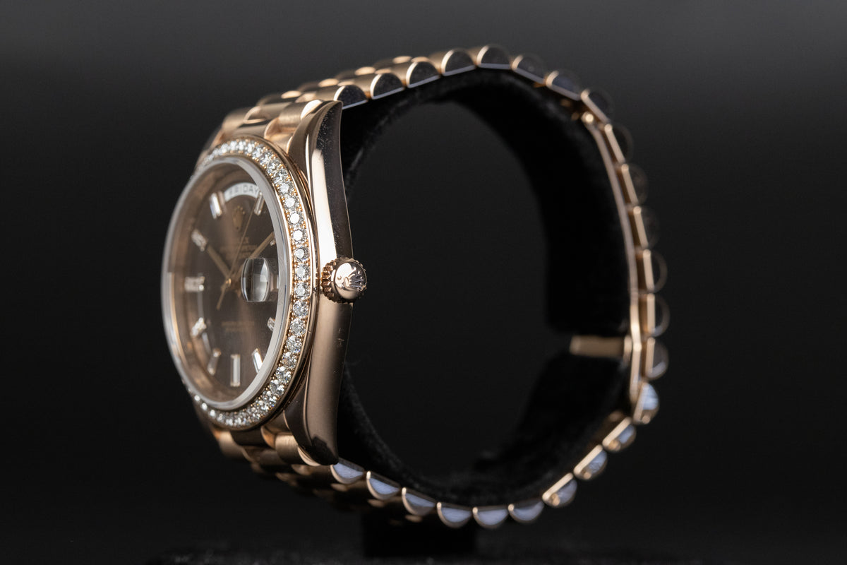 Rolex<br>228345RBR DayDate 40 Rose Gold Baguette Diamond Dial Diamond Bezel