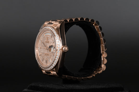 Rolex 228345RBR DayDate 40 Rose Gold Pave Diamond Dial Diamond Bezel