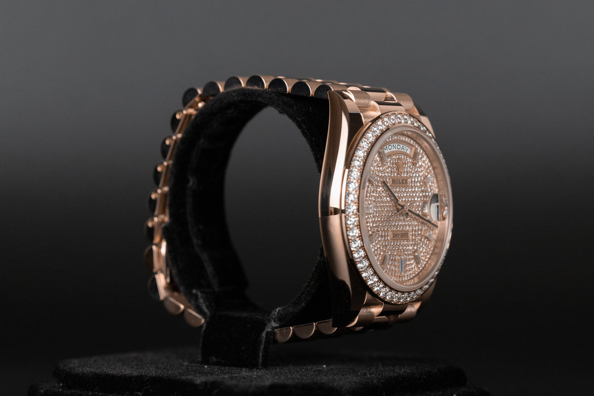 Rolex<br>228345RBR DayDate 40 Rose Gold Pave Diamond Dial Diamond Bezel