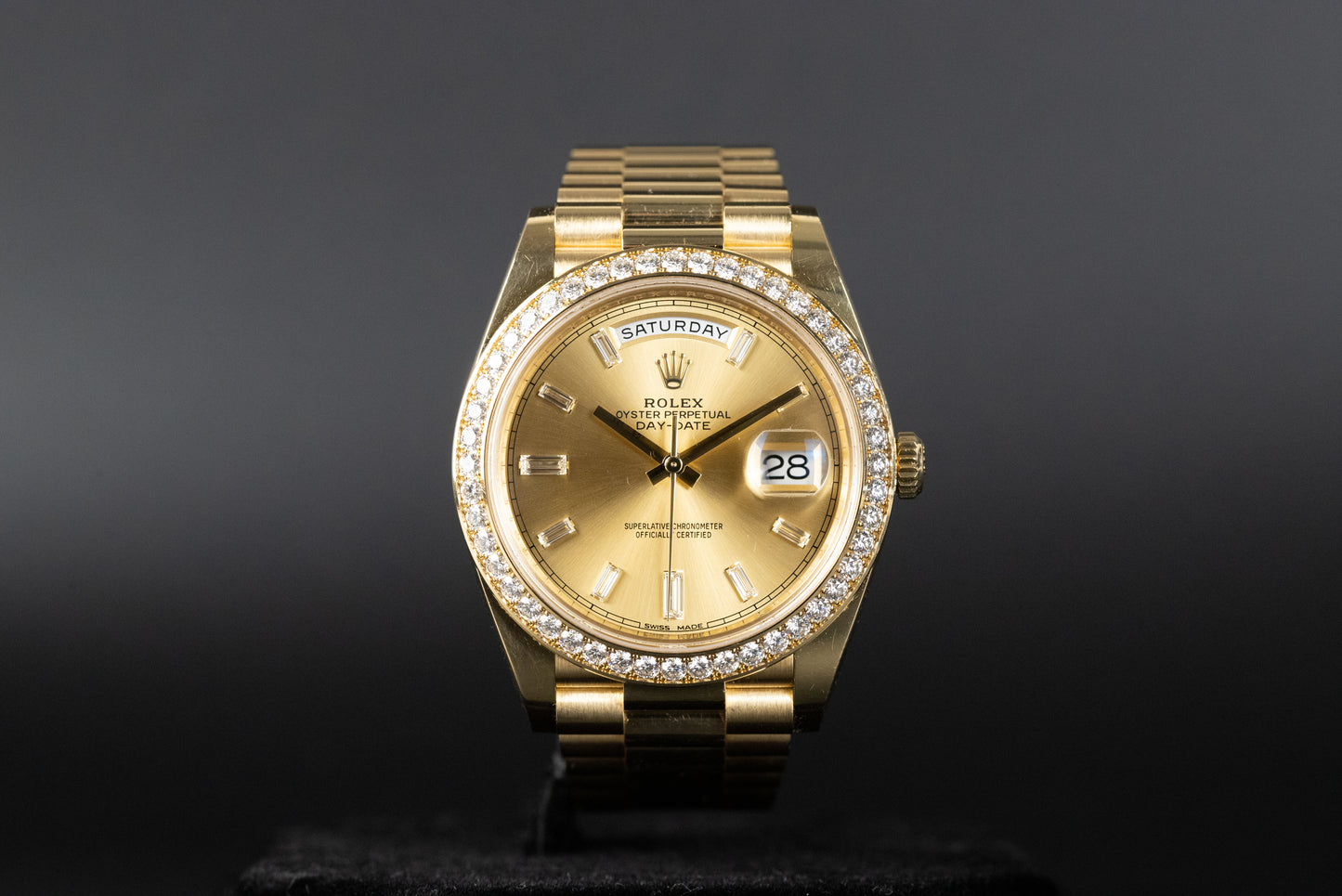 Rolex 228348RBR DayDate 40 Baguette Diamond Dial Diamond Bezel