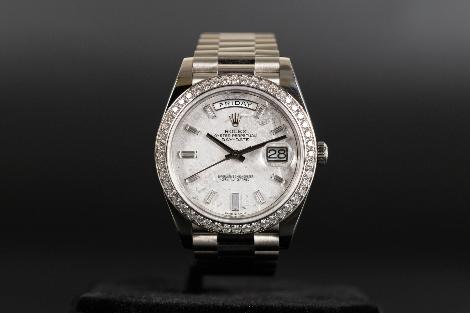 Rolex 228349RBR DayDate 40 White Gold Diamond Bezel Meteorite Diamond Dial