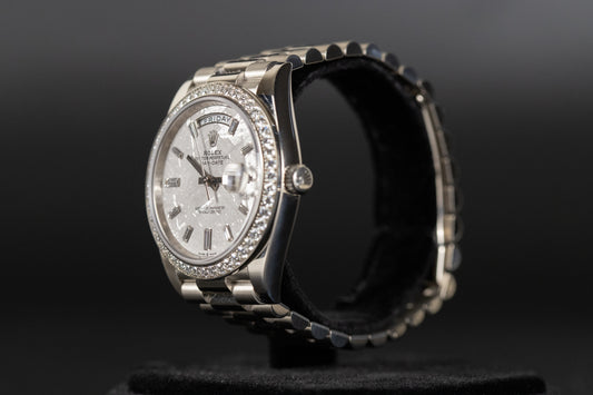 Rolex 228349RBR DayDate 40 White Gold Diamond Bezel Meteorite Diamond Dial
