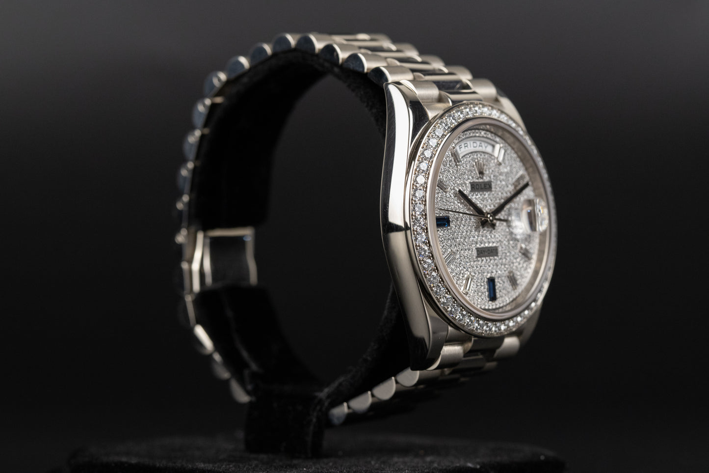 Rolex 228349RBR DayDate 40 White Gold Diamond Bezel Pave Sapphire Dial